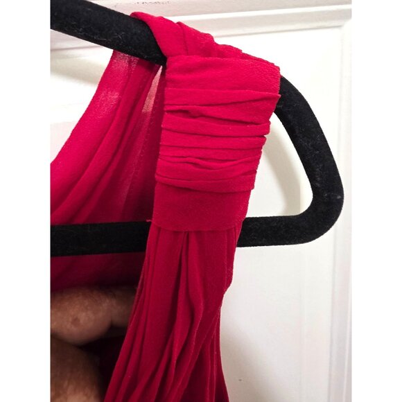 MOULINETTE Soeurs Women 100% Silky Red Sleeveless Rushed Chiffon Dress Sheer Ove - Picture 7 of 12